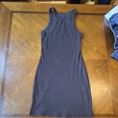 Reformation Black Ribbed Knit Tank Bodycon Dress, Scoop Neck Stretch Short, XS