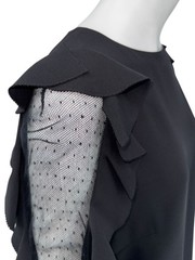 Valentino Black Long Sleeve Ruffle Mini Dress with Point d&rsquo;Esprit Inset –Size 10