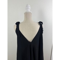 Joyfolie Womens XL Black Tie Shoulder V-Neck Handkerchief Hem Flowy Midi Dress