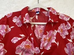 Womens Tropical Floral Cut Out Midi Shirt Dress Size XL Summer Resort Chic