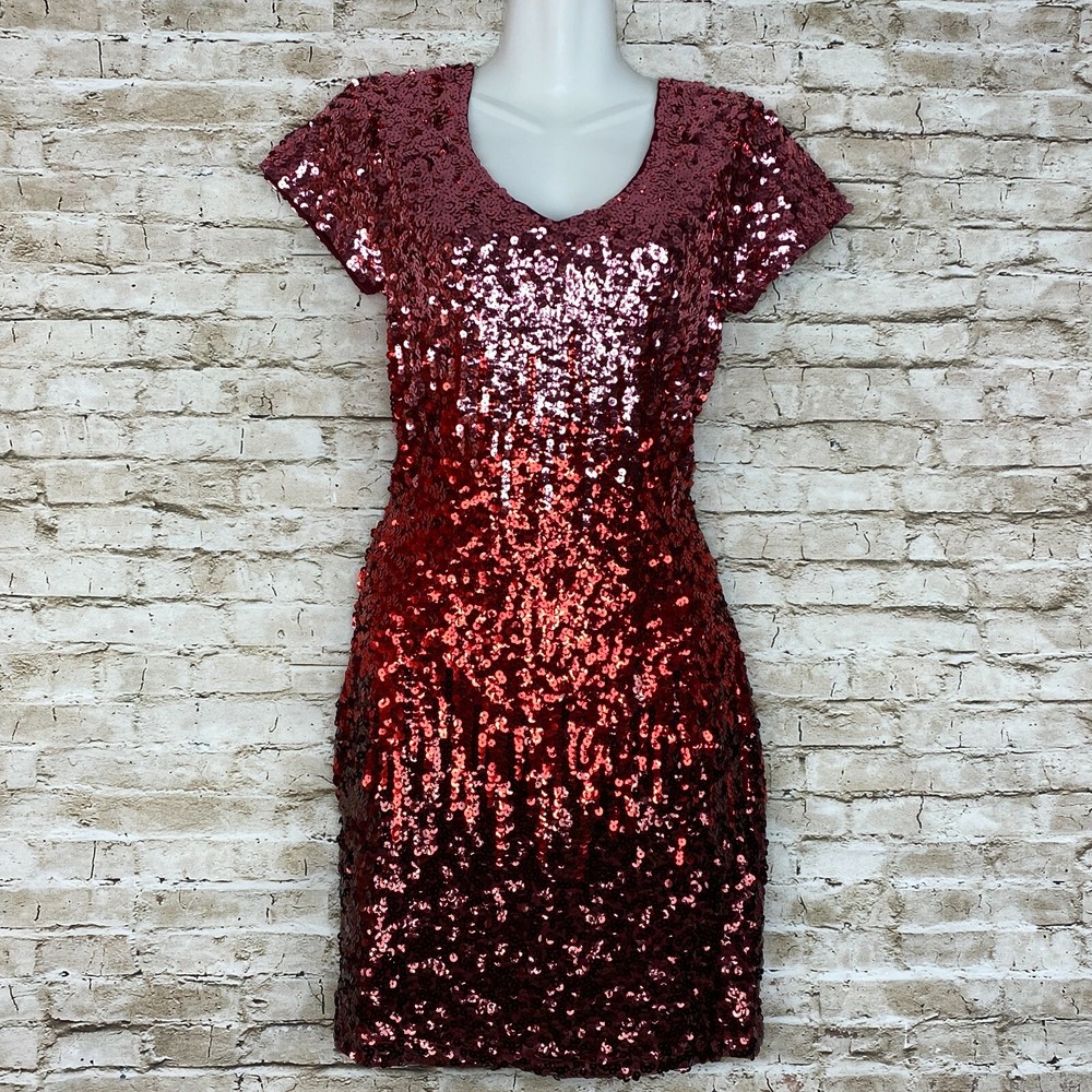 MANER Women&rsquo;s Sequin Glitter Short Sleeve Dress V Neck Mini Party Club Bodycon S