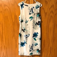 AGB Dress Essential Sheath Floral Sleeveless Teal Blue White Size 6 NEW