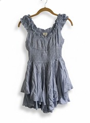 Urban Outfitters UO Blue Swiss Dot Romper Small Petite S-P Smocked Tiered Ruffle