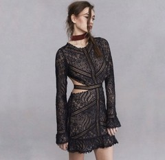 NWT For Love & Lemons Emerie Black Lace Mini Dress Cutout Open Back Size M