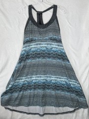 PrAna Cali Racerback Athletic Dress Blue Size L Multi-stripe Pattern Shelf Bra