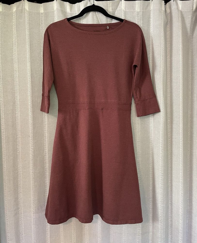 Toad & Co. Solid Brown Round Neck A-Line Knit 3/4 Sleeve Knee Length Dress XS