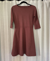 Toad & Co. Solid Brown Round Neck A-Line Knit 3/4 Sleeve Knee Length Dress XS