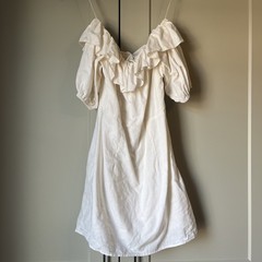 H&M Cream Off Shoulder Dress Size 12 Linen and Cotton