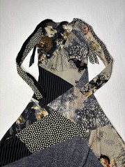 Fuzzi Mesh Patchwork Floral Wool V Neck Midi Dress Multicolor Size Medium