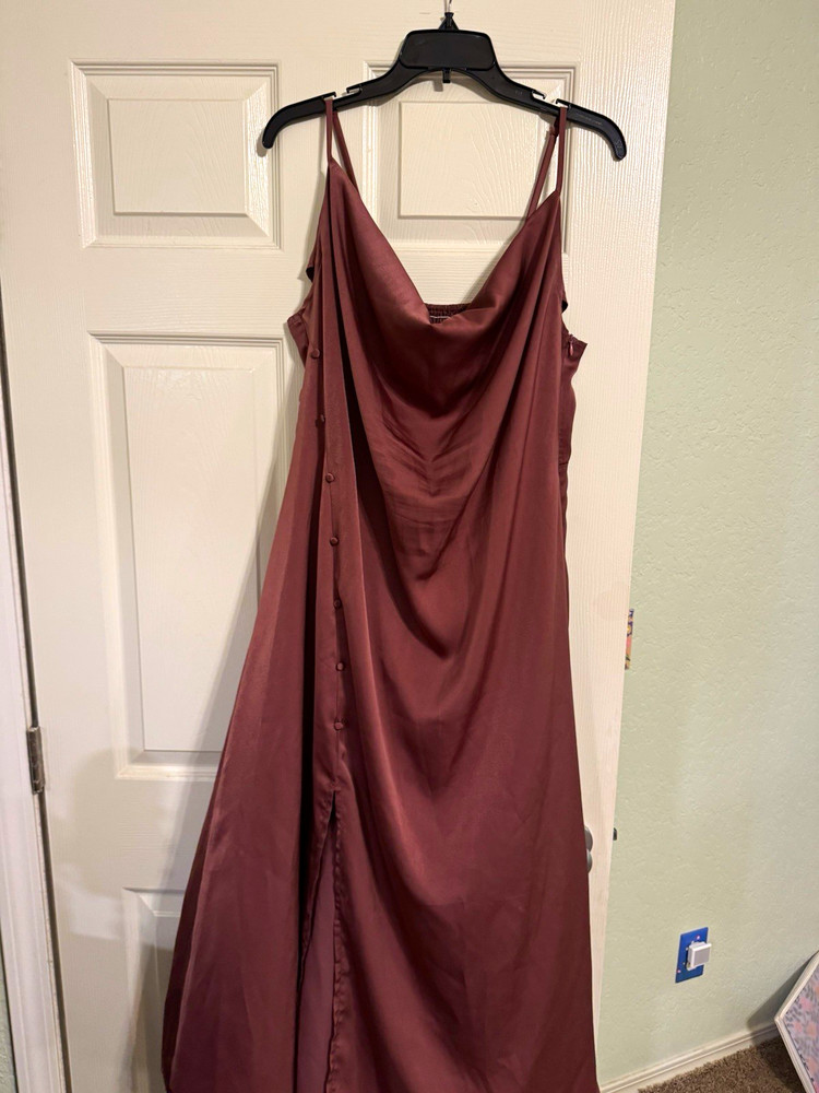 Cider Mauve Satin Cowl Neck Long Slip Dress 2XL Sleeveless Button Straps