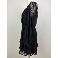 Dizzy Lizzy Small Black Lace Ruffle Mini Dress Long Sleeve V-Neck Surplice Goth