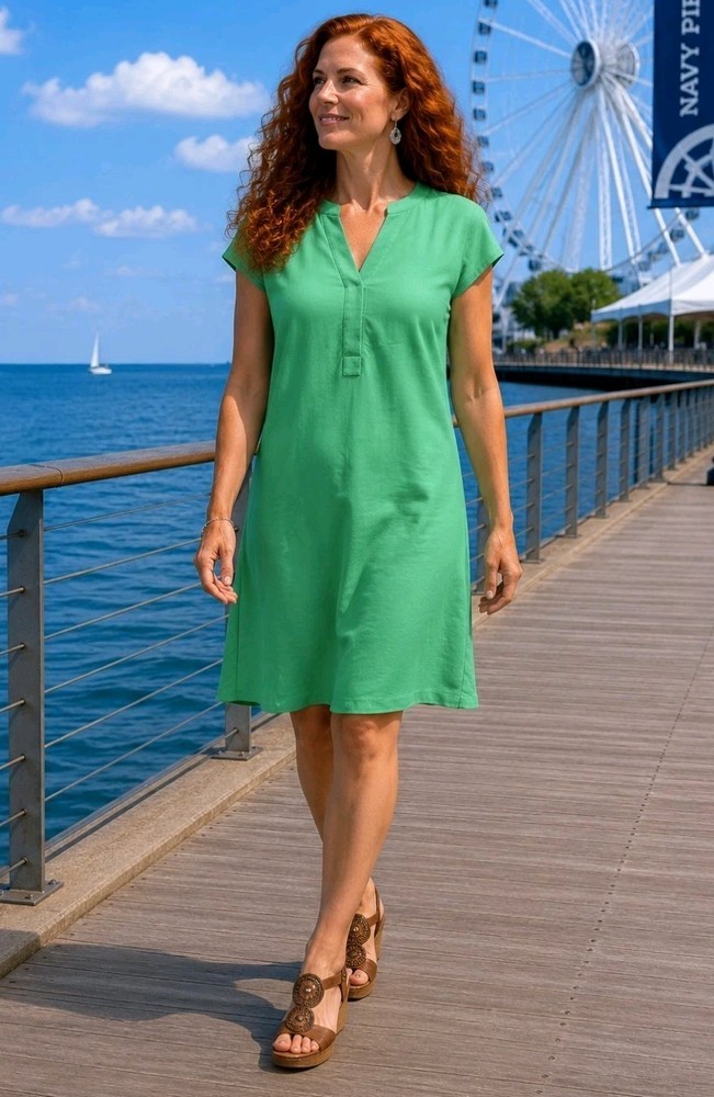 Isaac Mizrahi Live! Essentials Dress Women&rsquo;s Size Large Green 100% Cotton Comfy