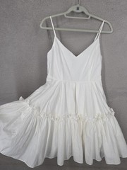 Mable Tiered Ruffled White Sun Dress Medium Short Smocked Layered Summer