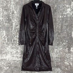 Joseph Ribkoff Sz 6 Mocha Faux Leather Shirt Dress Button-Up Flattering NWT
