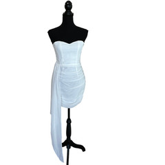 Superdown White Chiffon Mini Dress SMALL Bodycon Gloves Bridal Strapless $92 NEW