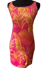 Women’s One-Piece Dress S Regular Pink Orange Tropical Print Plated Strap