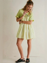 FREE PEOPLE Catalina Mini Dress Womens M Chartreuse Yellow Green Cotton Babydoll