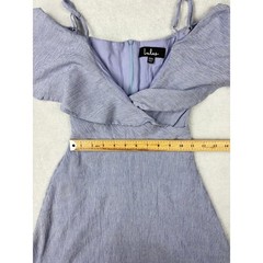 Lulus Blue Striped Cold Shoulder Ruffle Midi Dress JD7498 XXS Periwinkle White