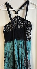 Halter Neck Black Turquoise Open Back Flowy Lightweight Kerchief Dress One Size