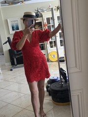 ALEXIA Red Lace A-Line Mini Dress V-Neck 3/4 Sleeve Zip Closure Size M