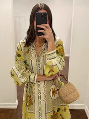 Alemais ramie printed lace-up waist dress 2026 summer casual dress