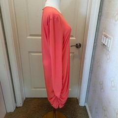 Michael Costello x REVOLVE Dress XL Coral Orange Ruched Long Sleeve Bodycon Midi