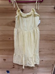 Gaggle Yellow Eyelet Lined Smocked Midi Sundress Square Neck Strappy M