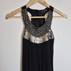 Next 6 Black Sheer Lined Chiffon Sequin Embellished Long Maxi Dress Party Evenin