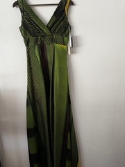 BILL BLASS 100% Silk Lined Green Multi Color Palm Gown Size 2 Made U.S.A