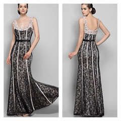 NWT Light in the Box Women&rsquo;s Lace Sequin Beaded Sheath Dress Black Cream Medium