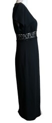 Vintage Black Maxi Dress Size 6 Embroidered Sheer Cut-Out Waist Front Slit 80s