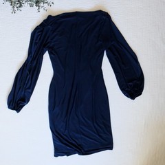 Chaps Navy Ruched Long split Sleeve Dress Stretch Midi Small