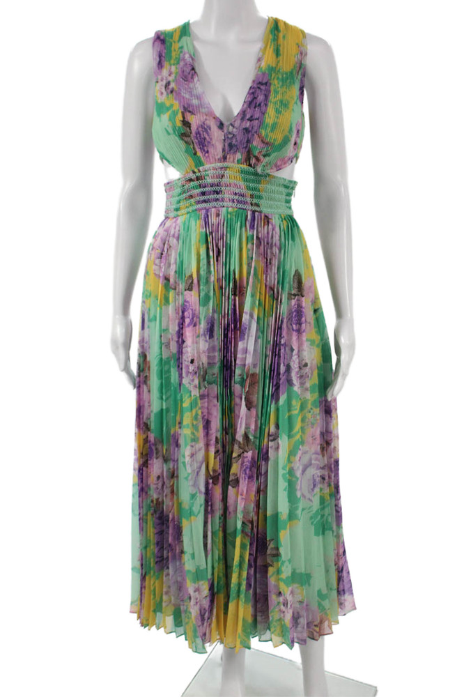 Rococo Sand Women Maxi Dress Multicolor Floral V-Neck Sleeveless Zip Size S
