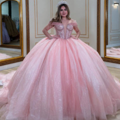 Light Pink Quinceanera Dresses with Bow Glitter Sweet 15 XV Party Ball Gowns