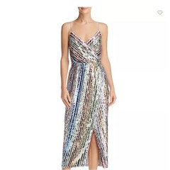Saylor Sallie Rainbow Sequin Midi Wrap Dress Silver Red Pink Blue Green Size XS