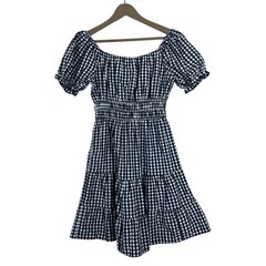 Speed Limit Gingham Checked Tiered Mini Dress Black Cottagecore Smocked Size S