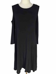Style And Co M Black Short Cold Shoulder Sleeve Midi Knee Length Stretch Dress