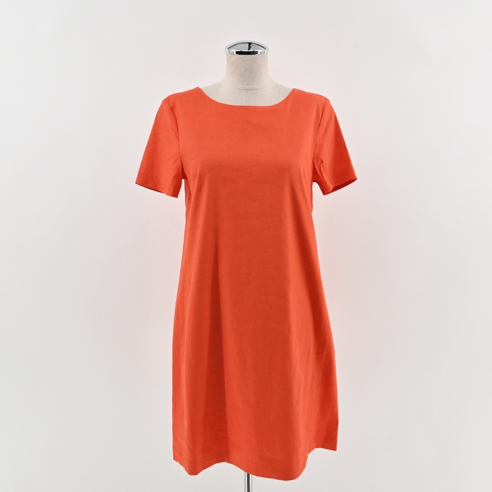 Theory Orange Panel Shift Dress Size M Linen Blend Short Sleeve Quiet Luxury