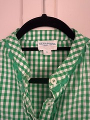 SERAPHINA Dress Midi Green and White Check 100% Cotton Size S