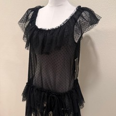 NWT Forever 21 Black Sheer Mesh Mini Dress Whimsigoth Fairy Grunge Ruffle Small