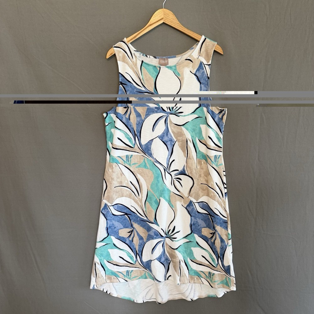 CHICO’S Women’s Size 3 US XL Bold Floral Hi-Low Hem Midi Sleeveless Dress