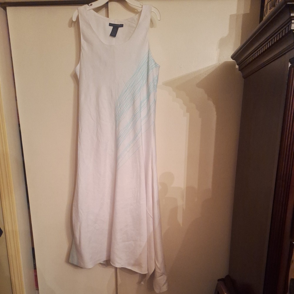 Grace Elements WHITE EMBROIDERED LINEN SLEEVELESS LINED DRESS Size M