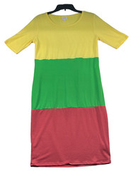 LuLaRoe Dress Womens size Medium Yellow Green Pink Short Sleeve Stretch New