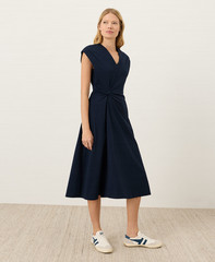 NEW PACT Organic Fit & Flare V-Neck Twist Dress – Navy