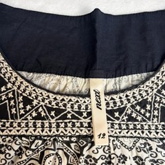 Next Dress UK 12 Black Cream Boho Geometric Smock Short Sleeve