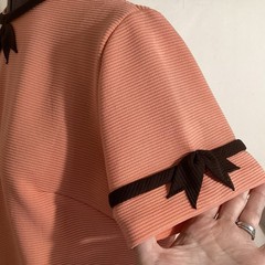Handmade 60s Mod Retro Mini Shift Dress Size M Pink Salmon Contrast Bow Twiggy