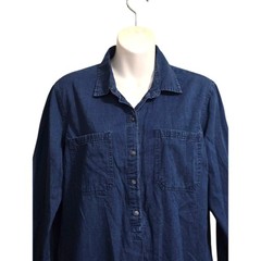 Old Navy Long Sleeve Chambray Shirt Dress In Dark Wash Blue Sz L