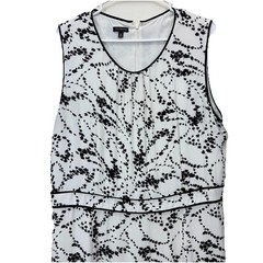 Talbots White Black Floral Flounce Hem Chiffon Sleeveless Dress Size 16