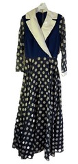 Vintage 60s Rockabilly Maxi Circle Dress Polka Dot Collared Long Sleeve Small