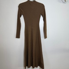 MNG Ribbed Mock Neck Long Sleeve Maxi Sweater Dress Brown Size M